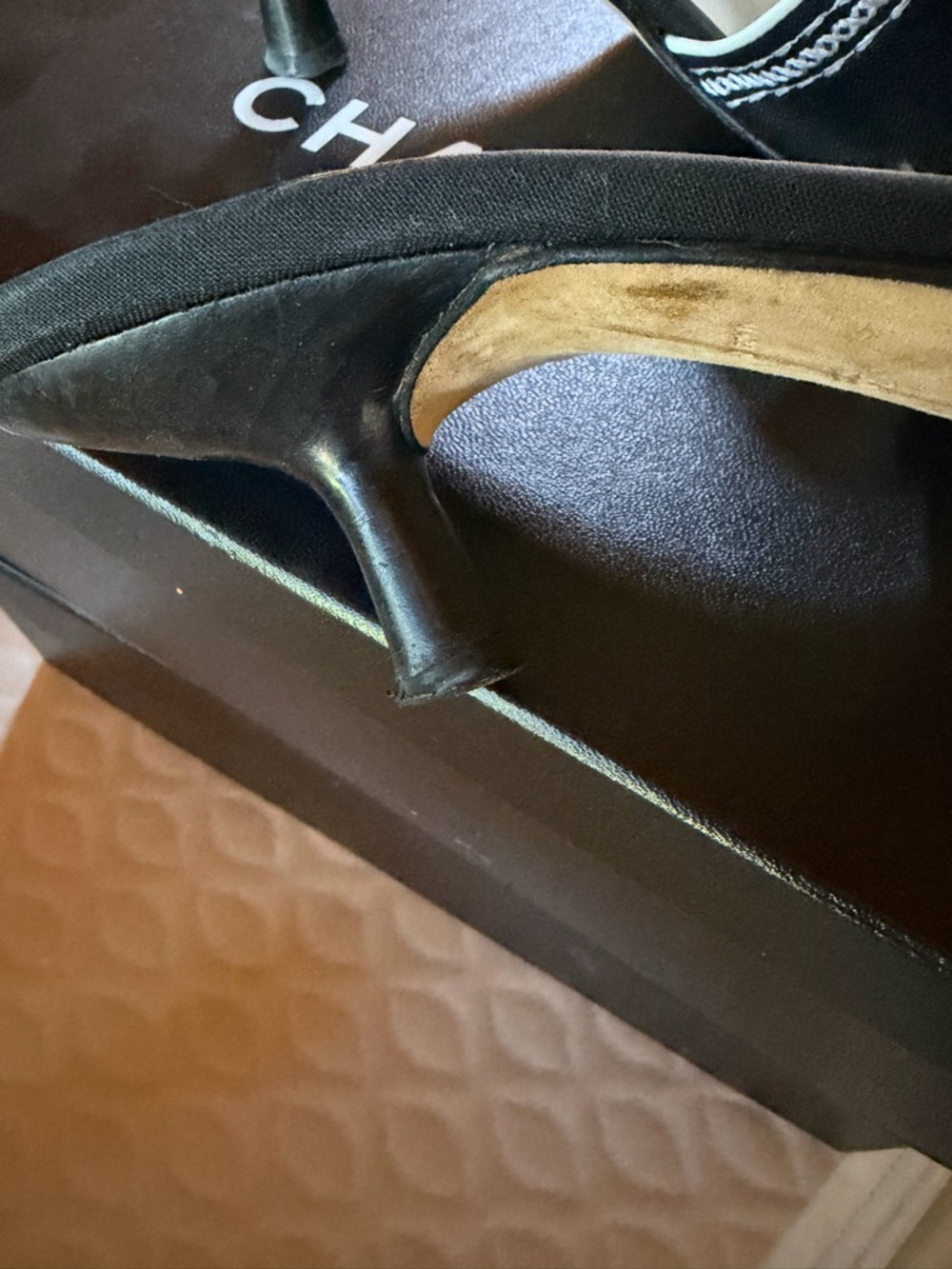 CHANEL Black Slide Sandals with White Logo Stitching - Picture 3 of 3